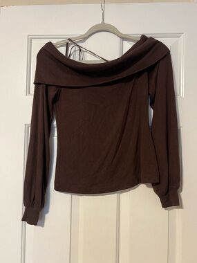 Banana Republic Off-Shoulder Brown Long Sleeve Top